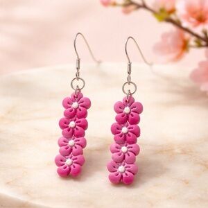 Pink Floral Drop Earrings for Women